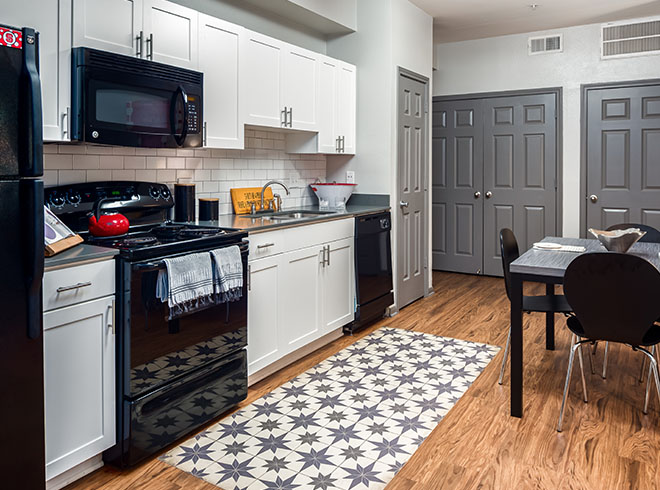 Furnished apartment kitchen